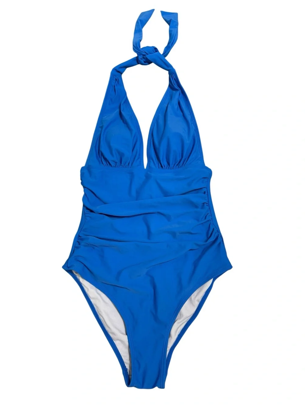 NWT Cupshe Blue Halter One Piece Swimsuit Ruched Size S